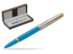Parker 51 PREMIUM TURQUOISE GT Fountain Pen in the brown leather box