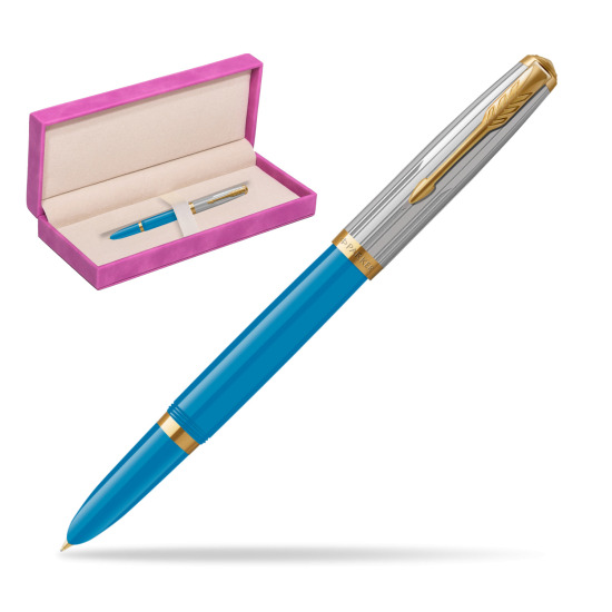 Parker 51 PREMIUM TURQUOISE GT Fountain Pen in suede box fuchsia