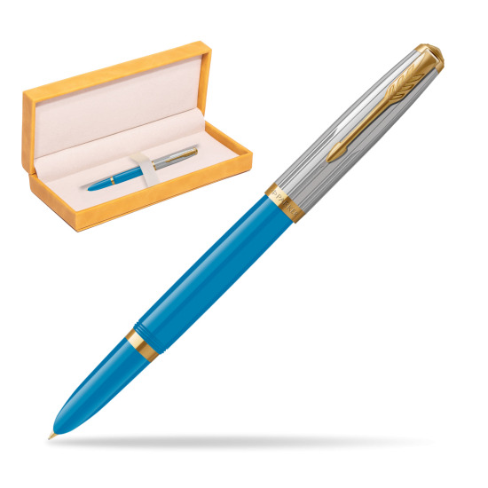 Parker 51 PREMIUM TURQUOISE GT Fountain Pen in suede box yellow