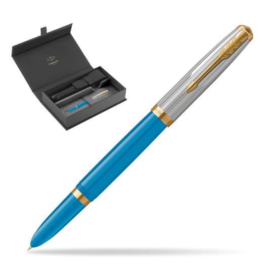 Parker 51 PREMIUM TURQUOISE GT Fountain Pen in original Parker box, closed case