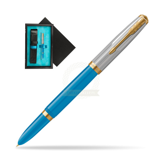 Parker 51 PREMIUM TURQUOISE GT Fountain Pen in single wooden box Black Single Turquoise