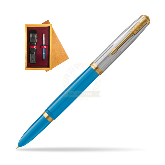 Parker 51 PREMIUM TURQUOISE GT Fountain Pen in single wooden box Honey Single Maroon