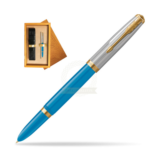 Parker 51 PREMIUM TURQUOISE GT Fountain Pen in single wooden box Honey Single Ecru