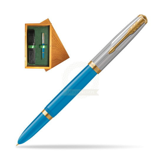 Parker 51 PREMIUM TURQUOISE GT Fountain Pen in single wooden box Honey Single Green