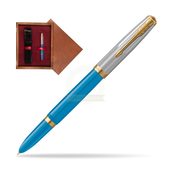 Parker 51 PREMIUM TURQUOISE GT Fountain Pen in single wooden box Mahogany Single Maroon
