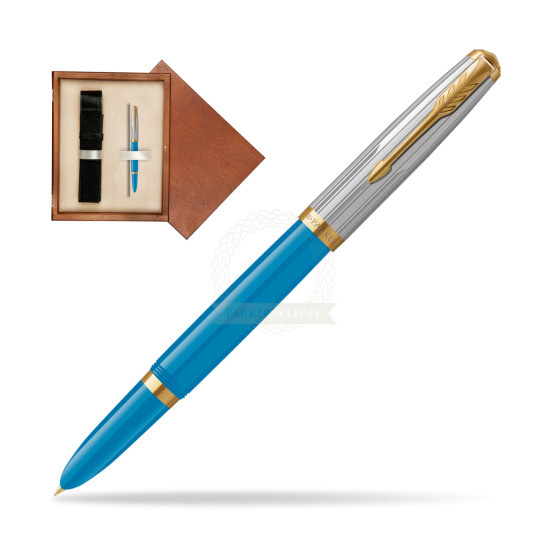 Parker 51 PREMIUM TURQUOISE GT Fountain Pen in single wooden box Mahogany Single Ecru