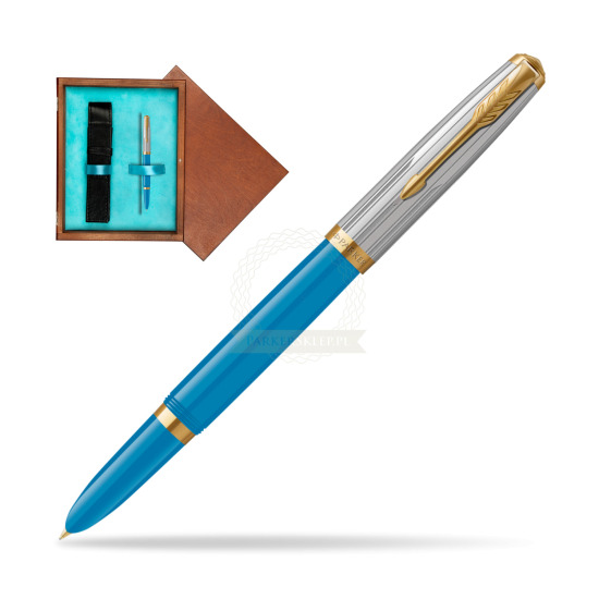 Parker 51 PREMIUM TURQUOISE GT Fountain Pen in single wooden box Mahogany Single Turquoise 