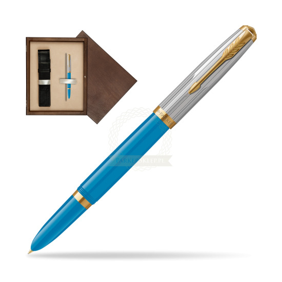 Parker 51 PREMIUM TURQUOISE GT Fountain Pen in single wooden box Wenge Single Ecru