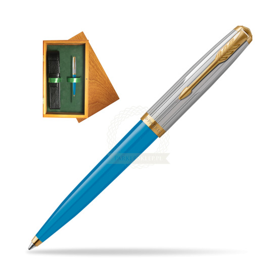 Parker 51 PREMIUM TURQUOISE GT Penna a Sfera in single wooden box Honey Single Green