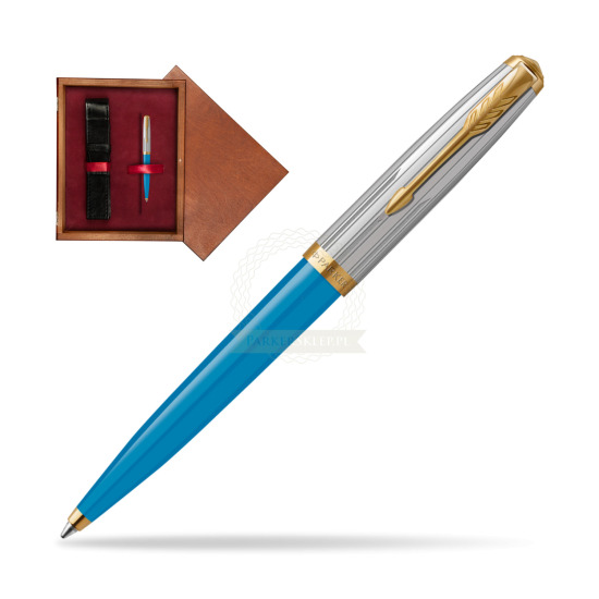 Parker 51 PREMIUM TURQUOISE GT Penna a Sfera in single wooden box Mahogany Single Maroon