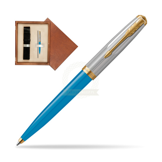 Parker 51 PREMIUM TURQUOISE GT Penna a Sfera in single wooden box Mahogany Single Ecru