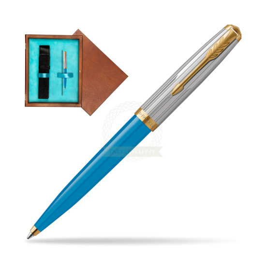 Parker 51 PREMIUM TURQUOISE GT Penna a Sfera in single wooden box Mahogany Single Turquoise 
