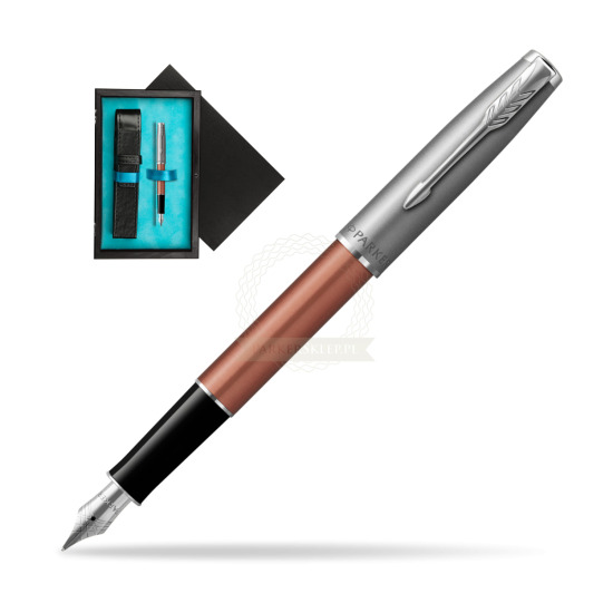 Parker Sonnet Sand Blasted Metal Orange CT Penna Stilografica in single wooden box Black Single Turquoise