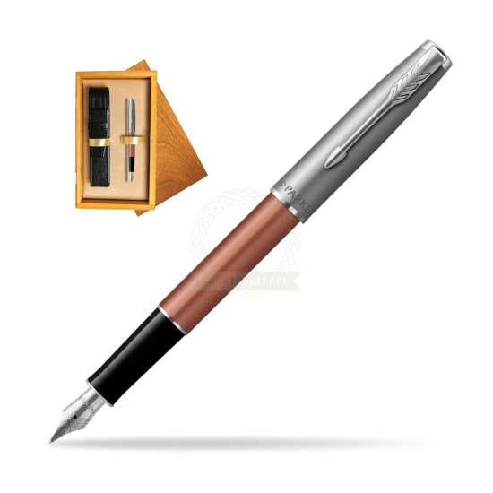 Parker Sonnet Sand Blasted Metal Orange CT Penna Stilografica in single wooden box Honey Single Ecru