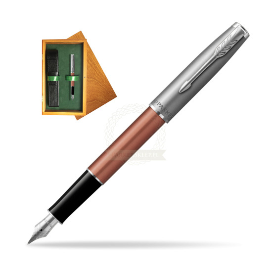 Parker Sonnet Sand Blasted Metal Orange CT Penna Stilografica in single wooden box Honey Single Green