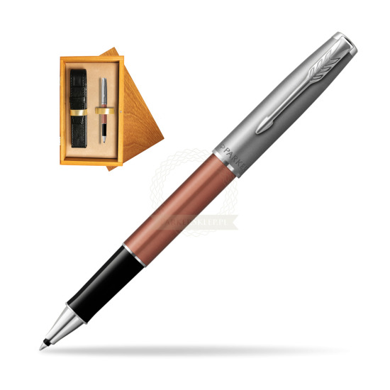 Parker Sonnet Sand Blasted Metal Orange CT Rollerball Pen in single wooden box Honey Single Ecru