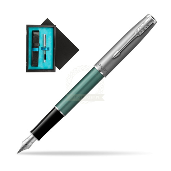 Parker Sonnet Sand Blasted Metal Green CT Penna Stilografica in single wooden box Black Single Turquoise