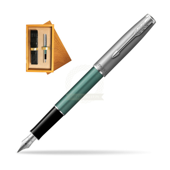 Parker Sonnet Sand Blasted Metal Green CT Penna Stilografica in single wooden box Honey Single Ecru