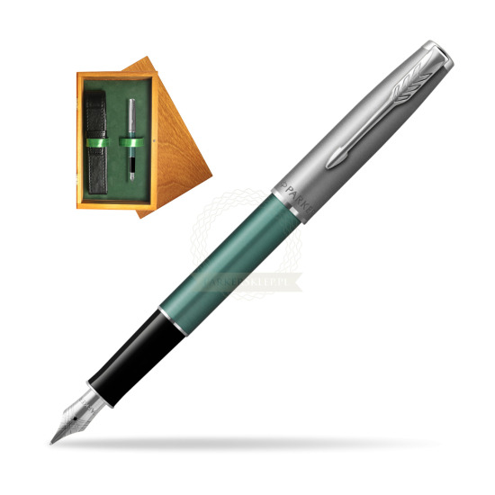 Parker Sonnet Sand Blasted Metal Green CT Penna Stilografica in single wooden box Honey Single Green