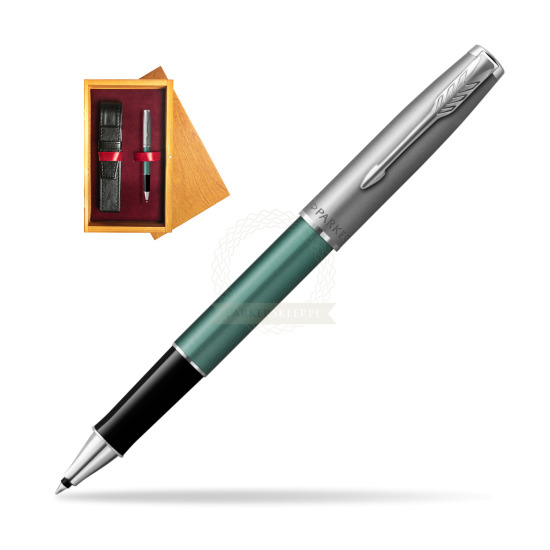 Parker Sonnet Sand Blasted Metal Green CT Rollerball Pen in single wooden box Honey Single Maroon