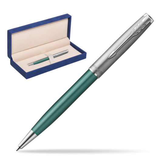Parker Sonnet Sand Blasted Metal Green CT Penna a Sfera in suede box navy blue