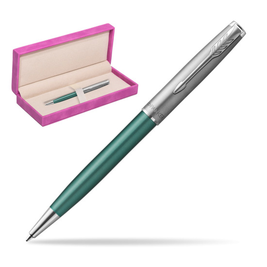Parker Sonnet Sand Blasted Metal Green CT Penna a Sfera in suede box fuchsia