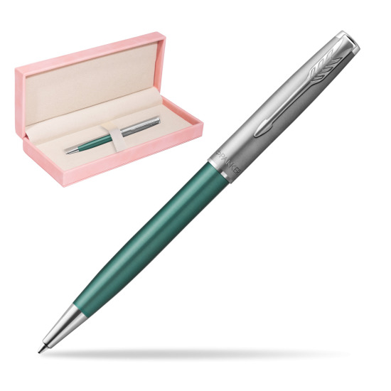Parker Sonnet Sand Blasted Metal Green CT Penna a Sfera in suede box pink