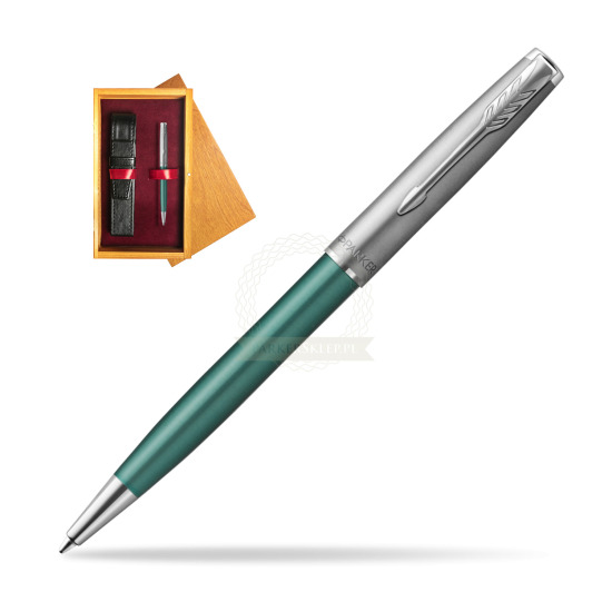 Parker Sonnet Sand Blasted Metal Green CT Penna a Sfera in single wooden box Honey Single Maroon