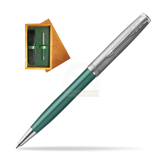 Parker Sonnet Sand Blasted Metal Green CT Penna a Sfera in single wooden box Honey Single Green