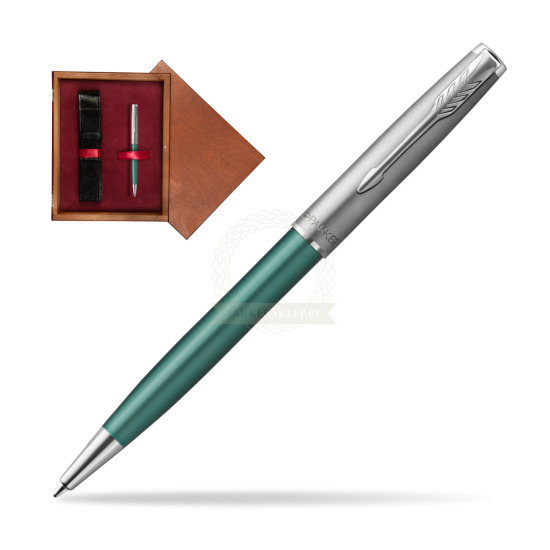 Parker Sonnet Sand Blasted Metal Green CT Penna a Sfera in single wooden box Mahogany Single Maroon