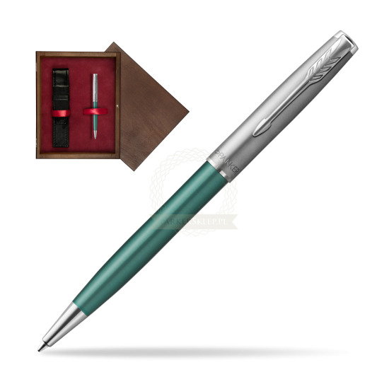 Parker Sonnet Sand Blasted Metal Green CT Penna a Sfera in single wooden box Wenge Single Maroon