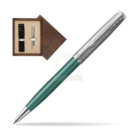 Parker Sonnet Sand Blasted Metal Green CT Penna a Sfera in single wooden box Wenge Single Ecru