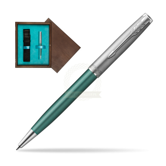 Parker Sonnet Sand Blasted Metal Green CT Penna a Sfera in single wooden box Wenge Single Turquoise 