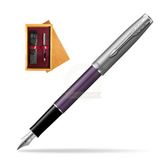 Parker Sonnet Sand Blasted Metal Violet CT Penna Stilografica in single wooden box Honey Single Maroon