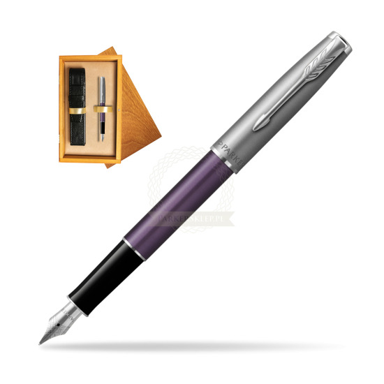 Parker Sonnet Sand Blasted Metal Violet CT Penna Stilografica in single wooden box Honey Single Ecru