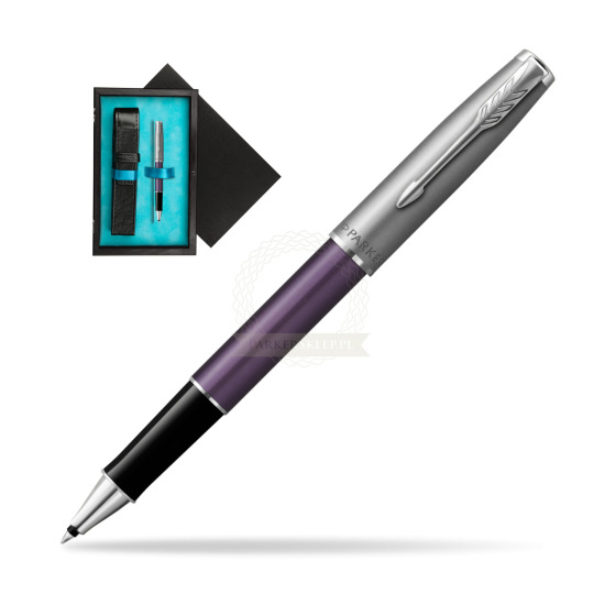 Parker Sonnet Sand Blasted Metal Violet CT Rollerball Pen in single wooden box Black Single Turquoise