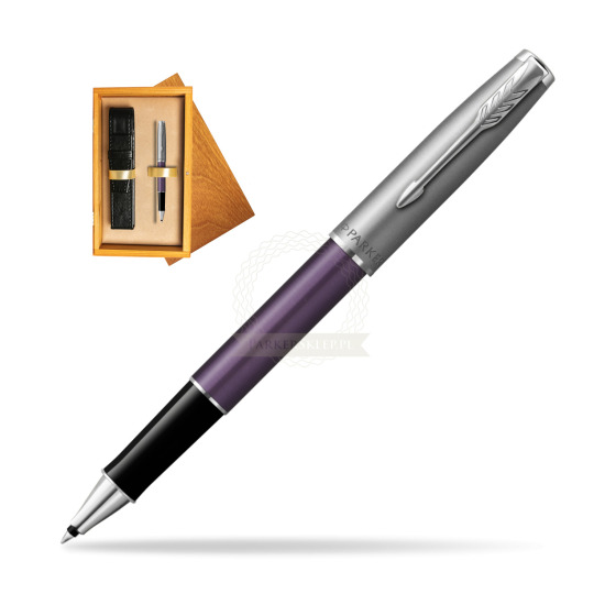 Parker Sonnet Sand Blasted Metal Violet CT Rollerball Pen in single wooden box Honey Single Ecru