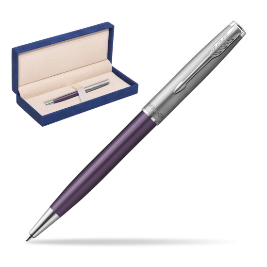 Parker Sonnet Sand Blasted Metal Violet CT Penna a Sfera in suede box navy blue