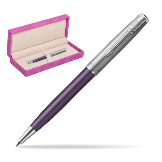Parker Sonnet Sand Blasted Metal Violet CT Penna a Sfera in suede box fuchsia