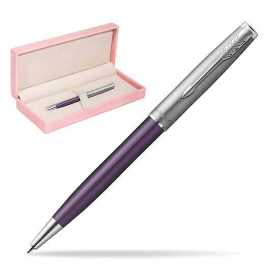 Parker Sonnet Sand Blasted Metal Violet CT Penna a Sfera in suede box pink