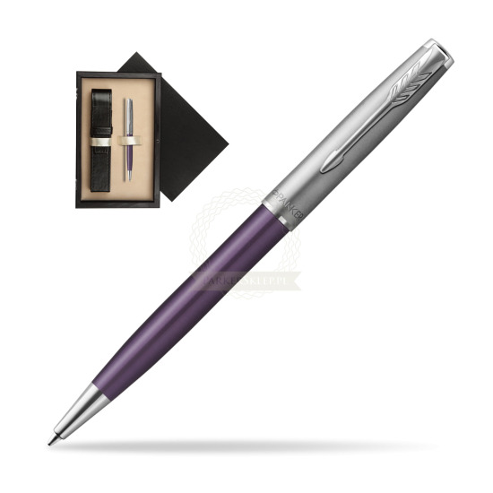 Parker Sonnet Sand Blasted Metal Violet CT Penna a Sfera in single wooden box Wenge Single Ecru