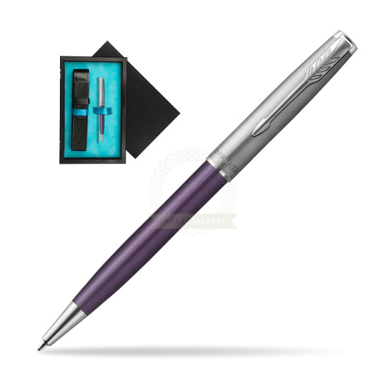 Parker Sonnet Sand Blasted Metal Violet CT Penna a Sfera in single wooden box Black Single Turquoise