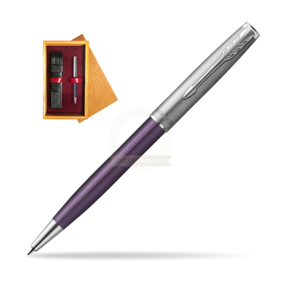 Parker Sonnet Sand Blasted Metal Violet CT Penna a Sfera in single wooden box Honey Single Maroon