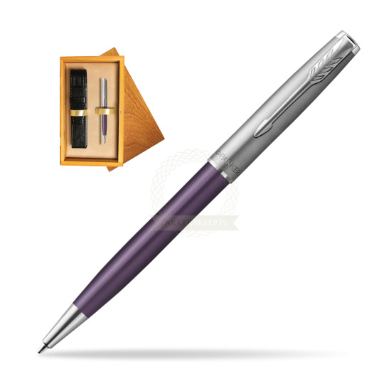 Parker Sonnet Sand Blasted Metal Violet CT Penna a Sfera in single wooden box Honey Single Ecru