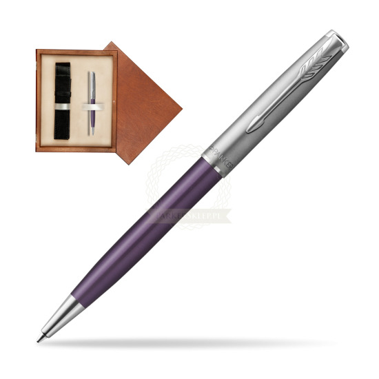 Parker Sonnet Sand Blasted Metal Violet CT Penna a Sfera in single wooden box Mahogany Single Ecru