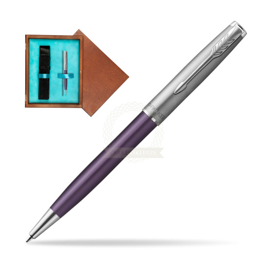 Parker Sonnet Sand Blasted Metal Violet CT Penna a Sfera in single wooden box Mahogany Single Turquoise 