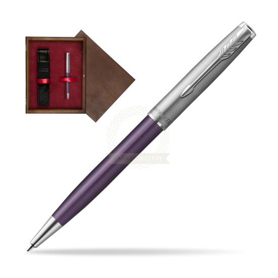 Parker Sonnet Sand Blasted Metal Violet CT Penna a Sfera in single wooden box Wenge Single Maroon