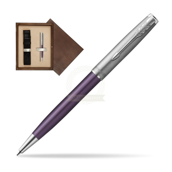 Parker Sonnet Sand Blasted Metal Violet CT Penna a Sfera in single wooden box Wenge Single Ecru