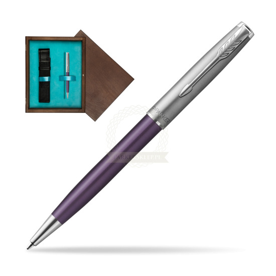 Parker Sonnet Sand Blasted Metal Violet CT Penna a Sfera in single wooden box Wenge Single Turquoise 