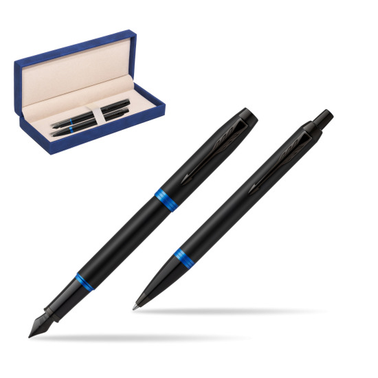 Parker IM VIBRANT RING Marine Blue Penna Stilografica +  Penna a Sfera Set regalo in suede box navy blue